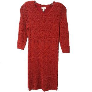 Girls Red Crochet Knit Sweater Dress Sz 14-16